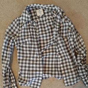 black and white plaid button up
